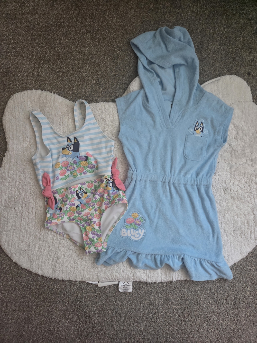 BNWT Lucy Light Blue Floral One-Piece Swimsuit & Hooded Cover-Up Set